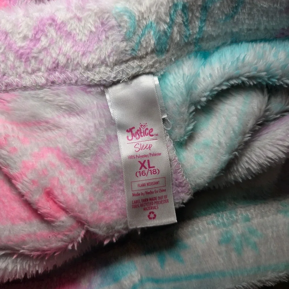 Justice Girls XL Fluffy Pajama Pants Pink Blue Tie Dye‎ Fair Isle J165783A